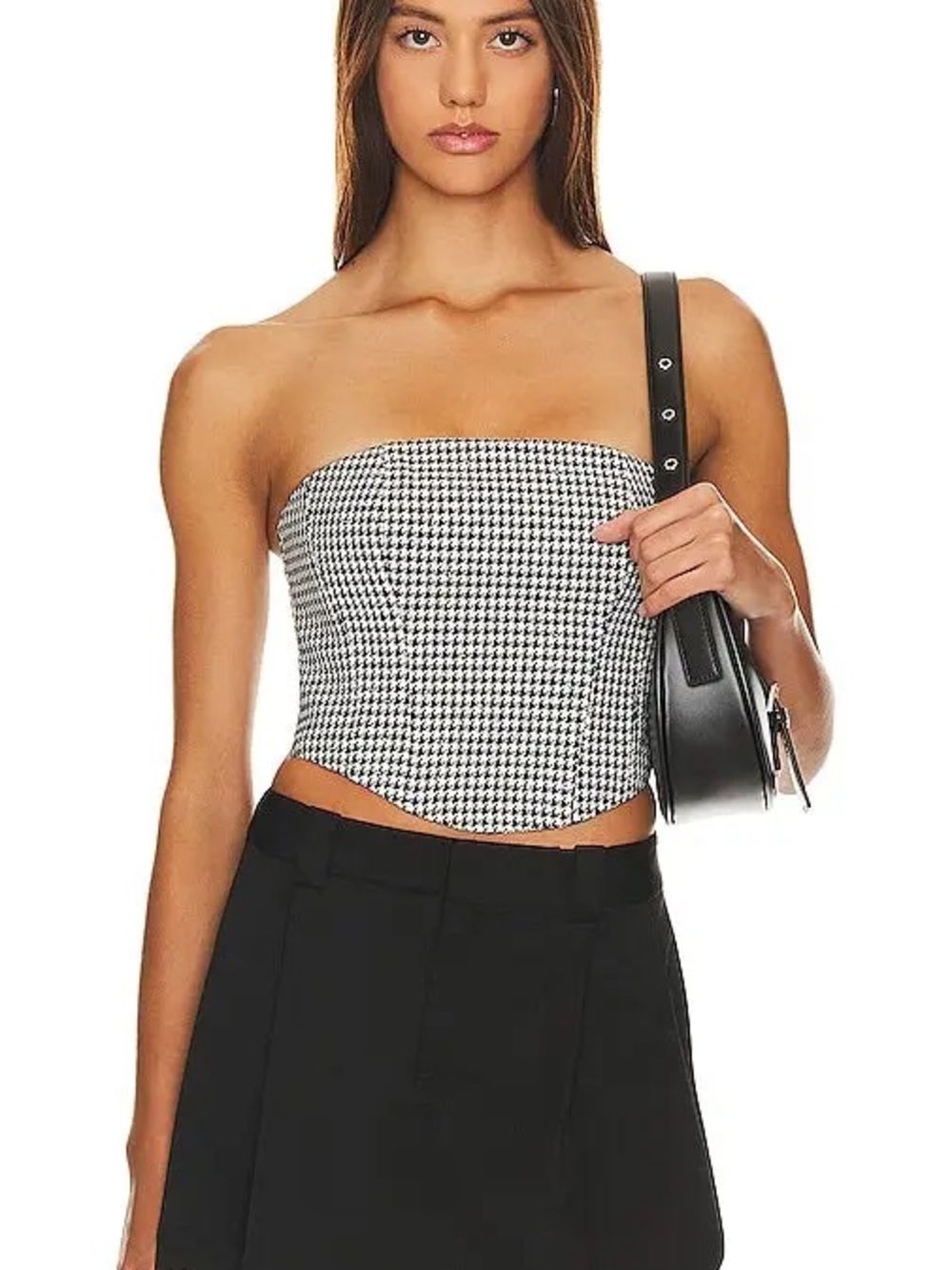 Strapless Houndstooth Crop Top - Black & White